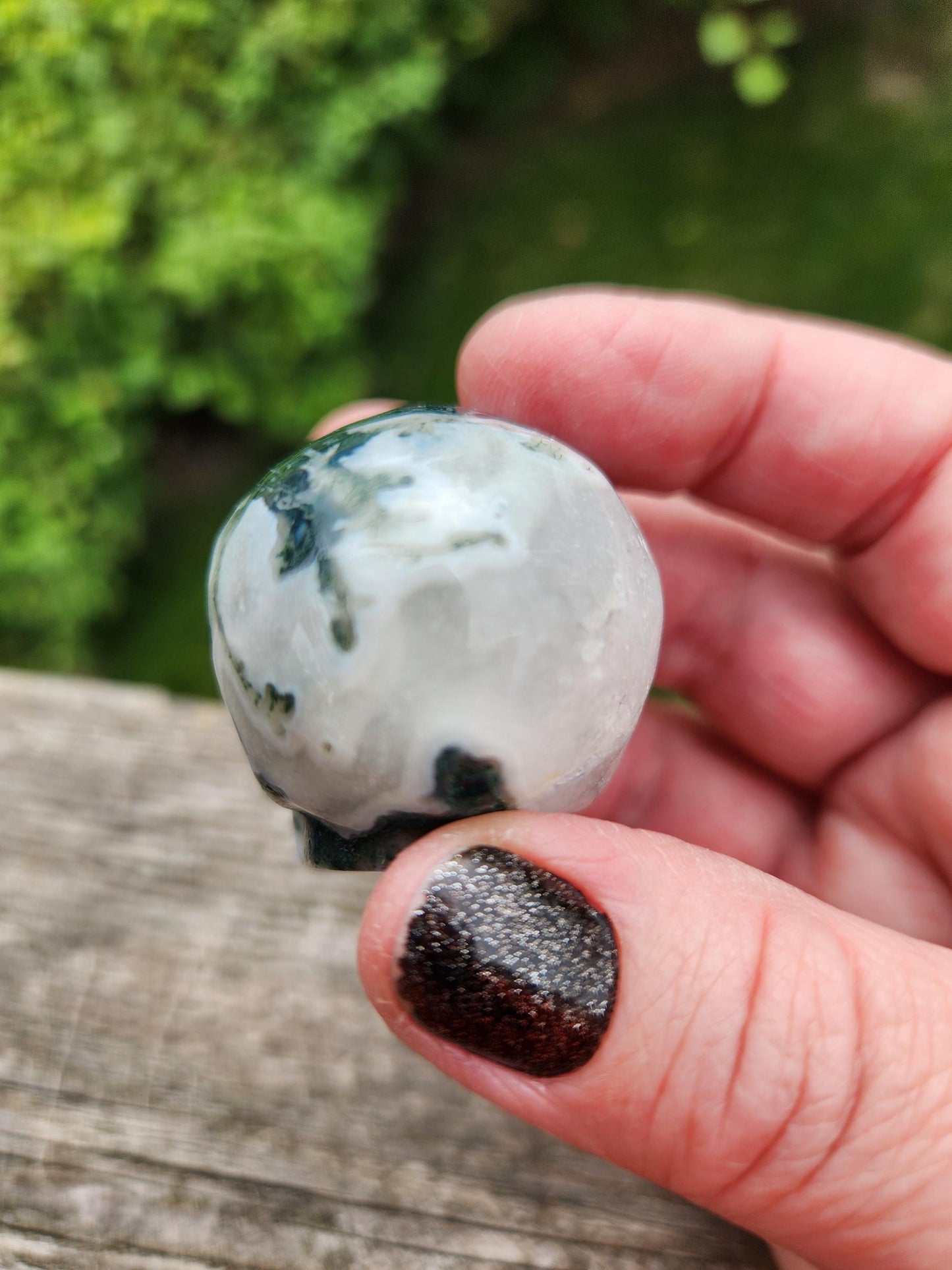 Moss Agate Clear Quartz Small Crystal Skull
