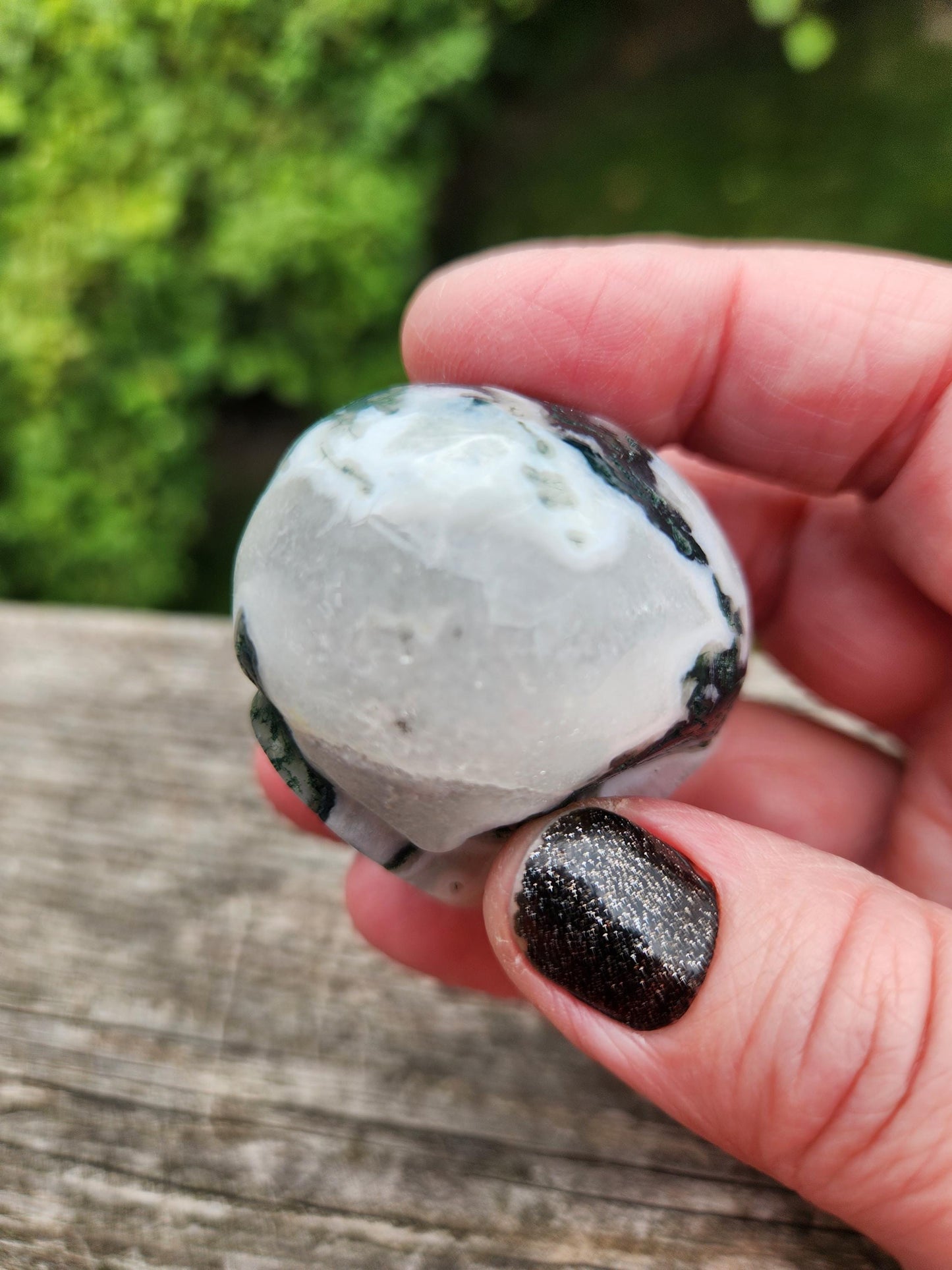 Moss Agate Clear Quartz Small Crystal Skull