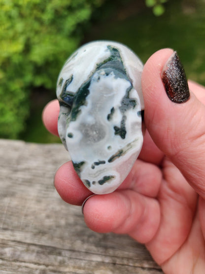 Moss Agate Clear Quartz Small Crystal Skull