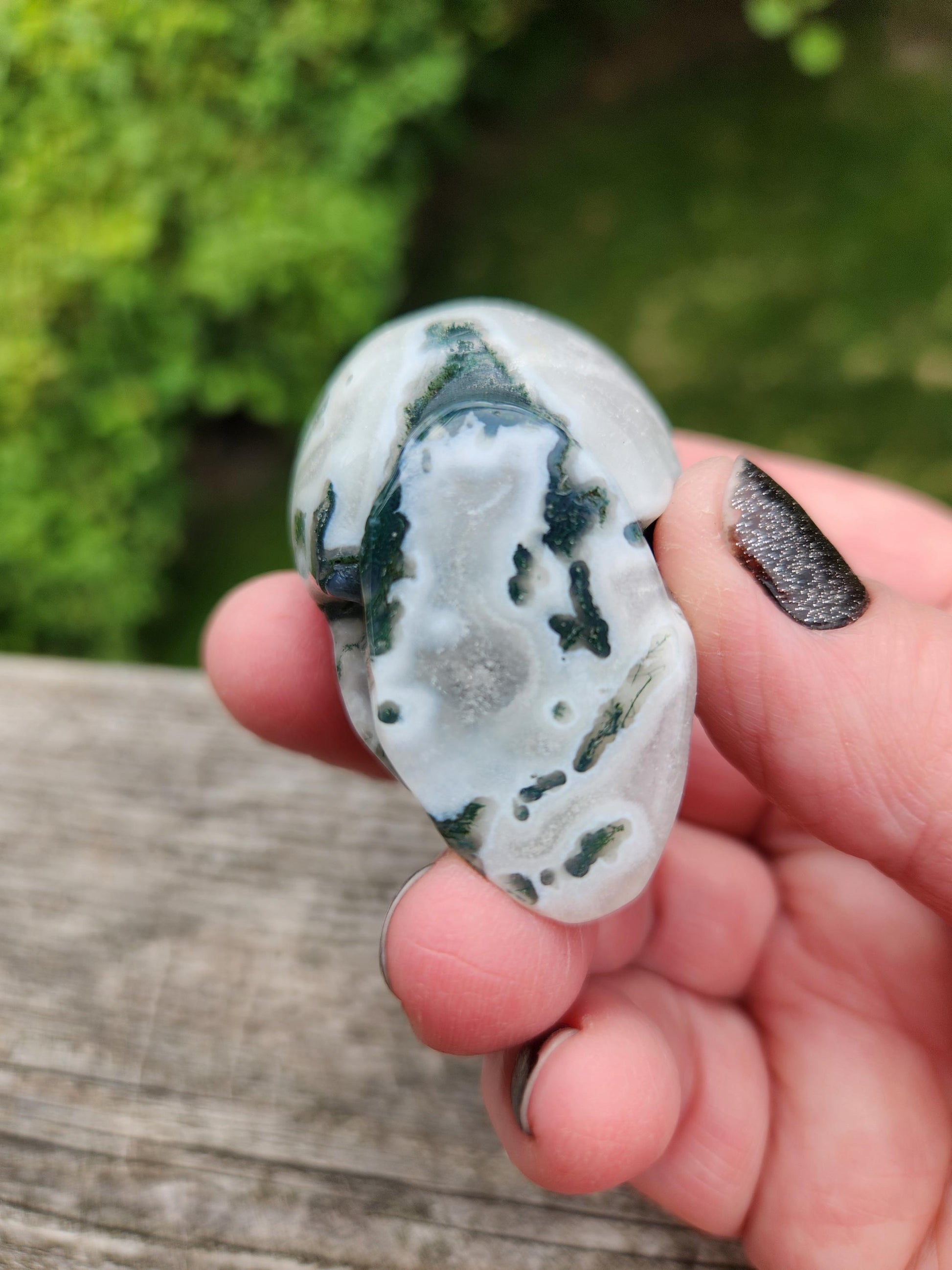 Moss Agate Clear Quartz Small Crystal Skull