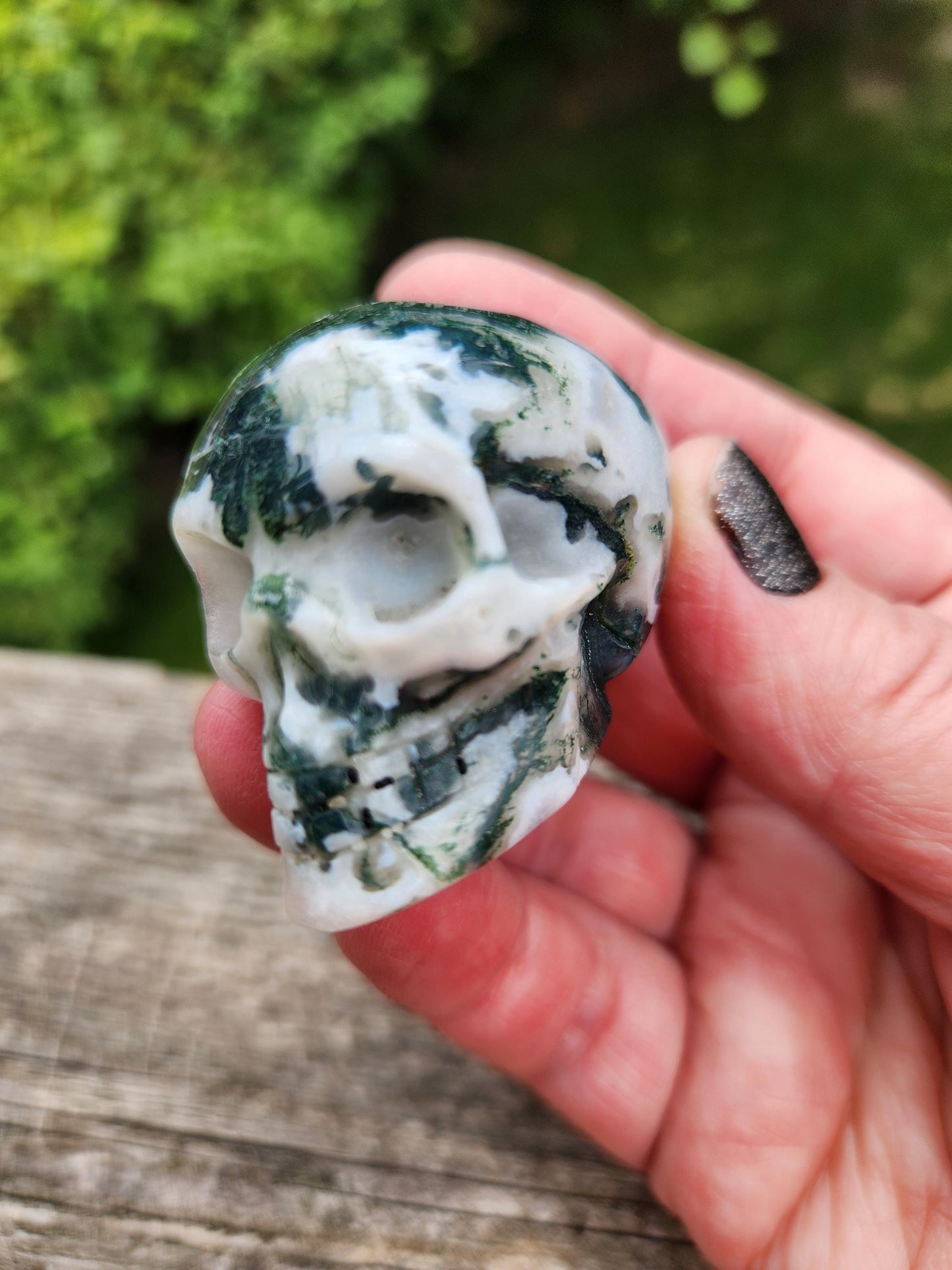 Moss Agate Clear Quartz Small Crystal Skull