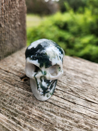 Moss Agate Clear Quartz Small Crystal Skull