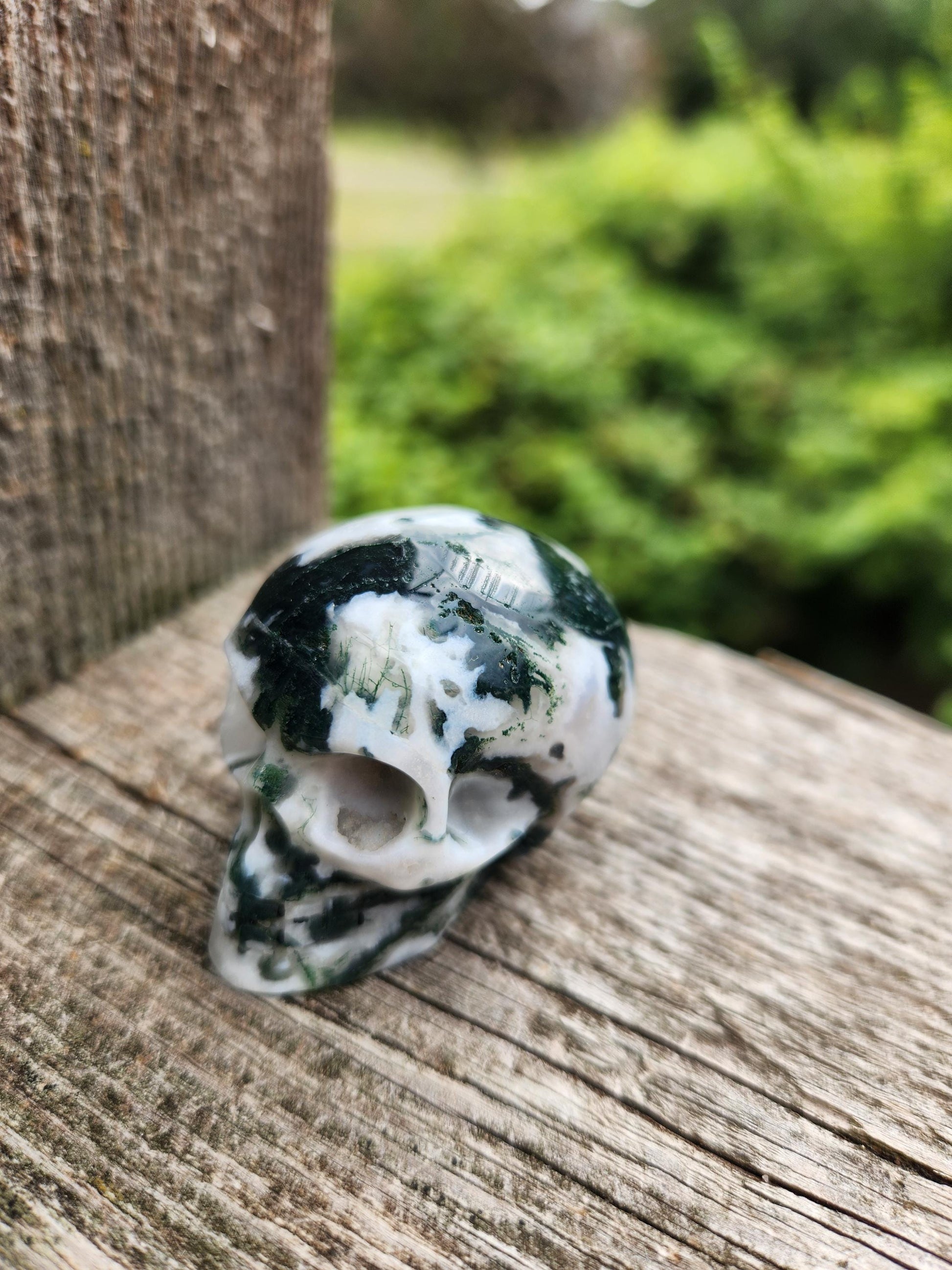 Moss Agate Clear Quartz Small Crystal Skull