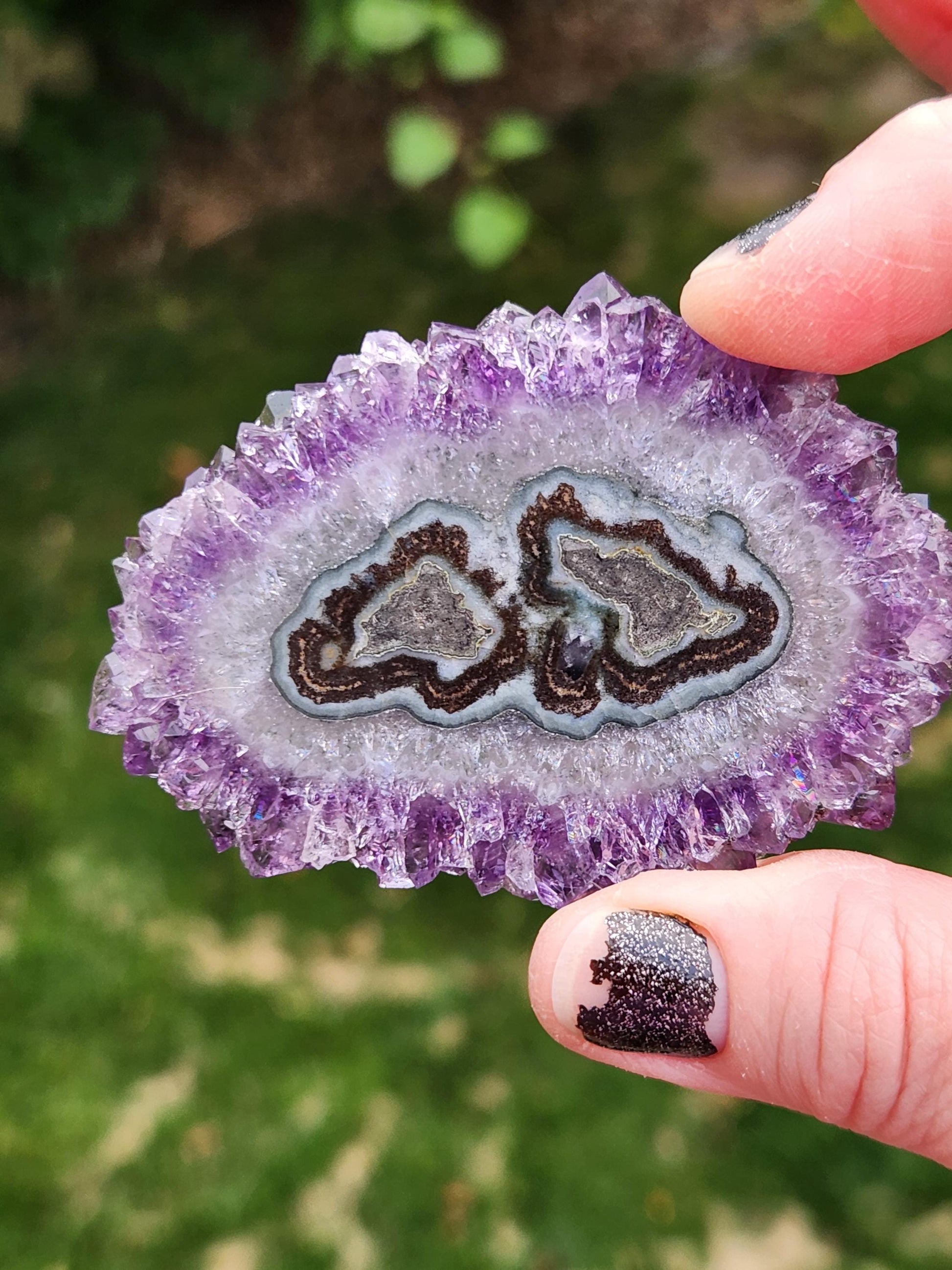 Purple Amethyst Slice Crystal Specimen with Stand, Large