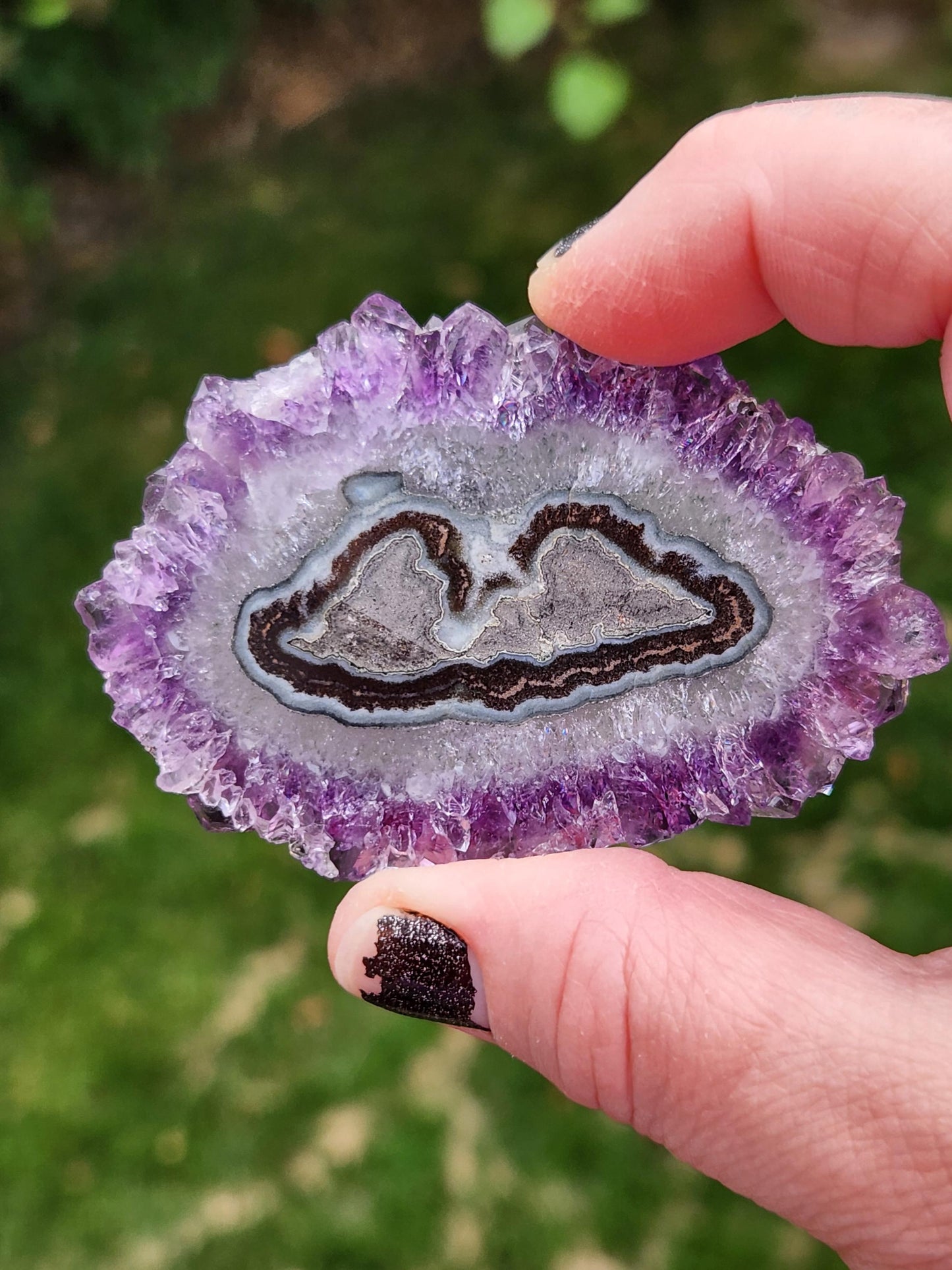 Purple Amethyst Slice Crystal Specimen with Stand, Large