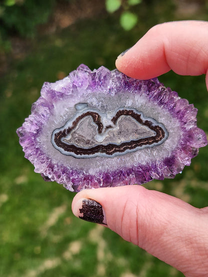 Purple Amethyst Slice Crystal Specimen with Stand, Large