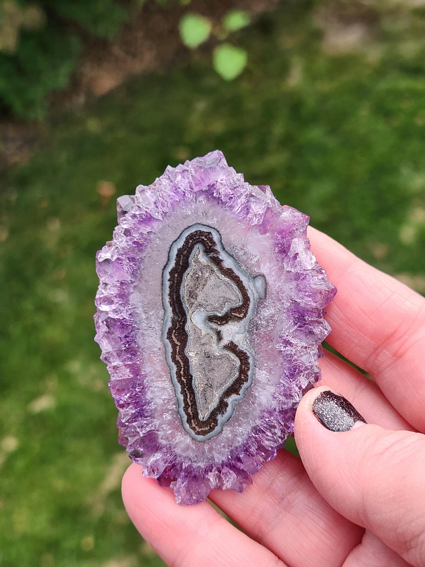 Purple Amethyst Slice Crystal Specimen with Stand, Large