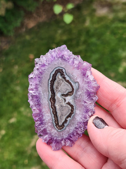 Purple Amethyst Slice Crystal Specimen with Stand, Large