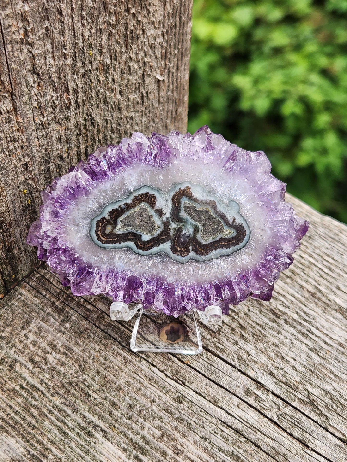 Purple Amethyst Slice Crystal Specimen with Stand, Large