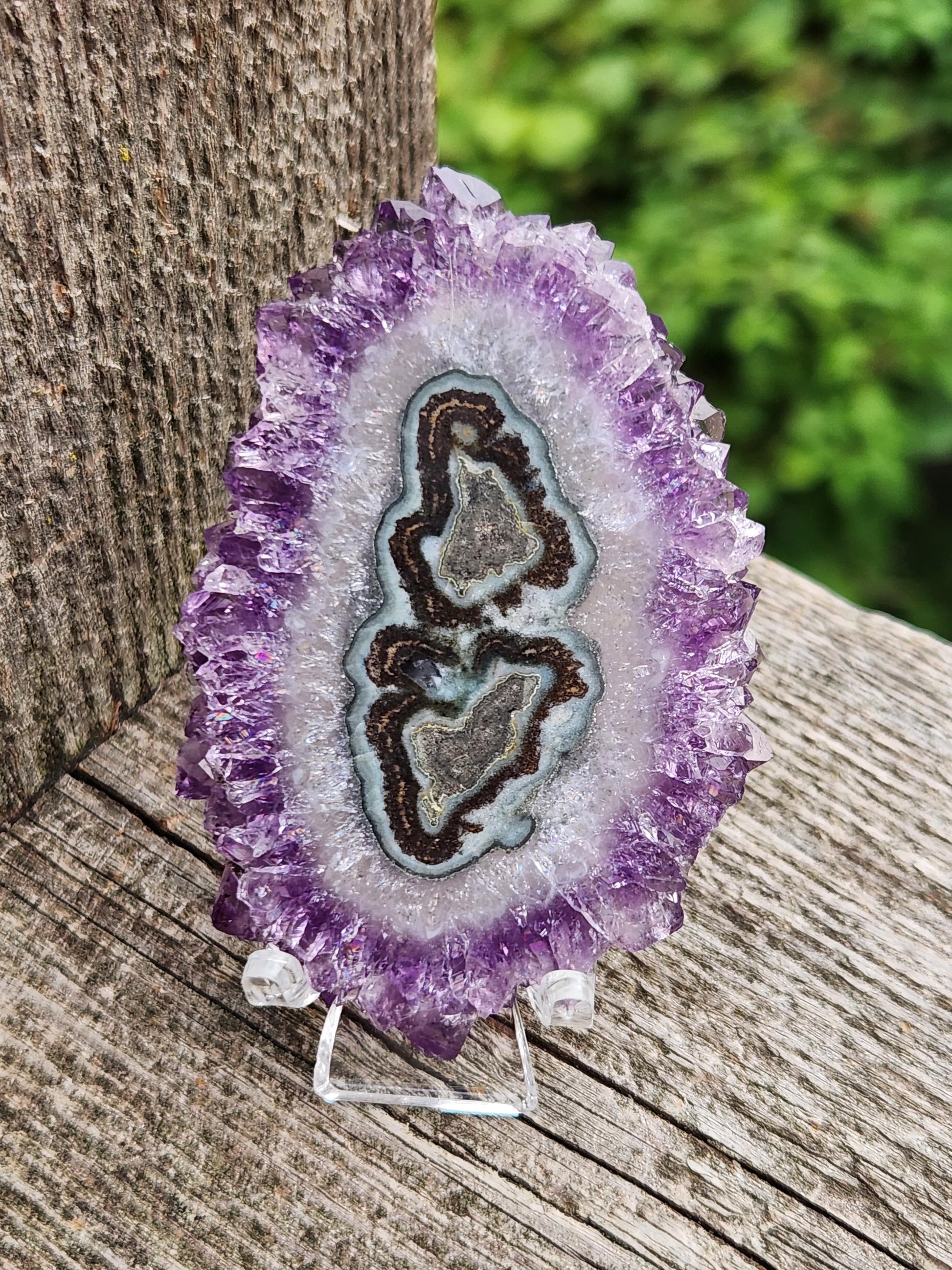 Purple Amethyst Slice Crystal Specimen with Stand, Large