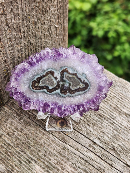 Purple Amethyst Slice Crystal Specimen with Stand, Large