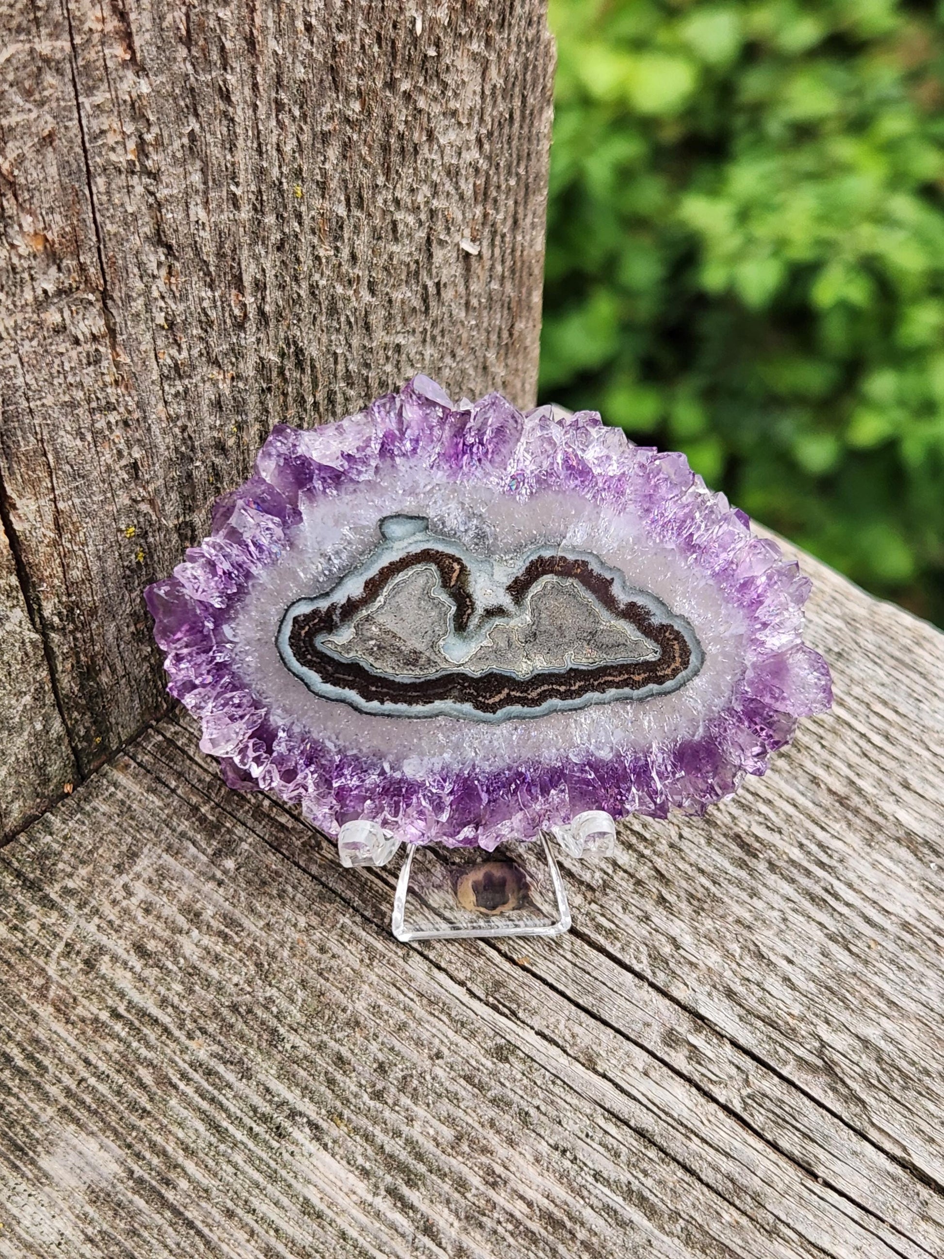 Purple Amethyst Slice Crystal Specimen with Stand, Large