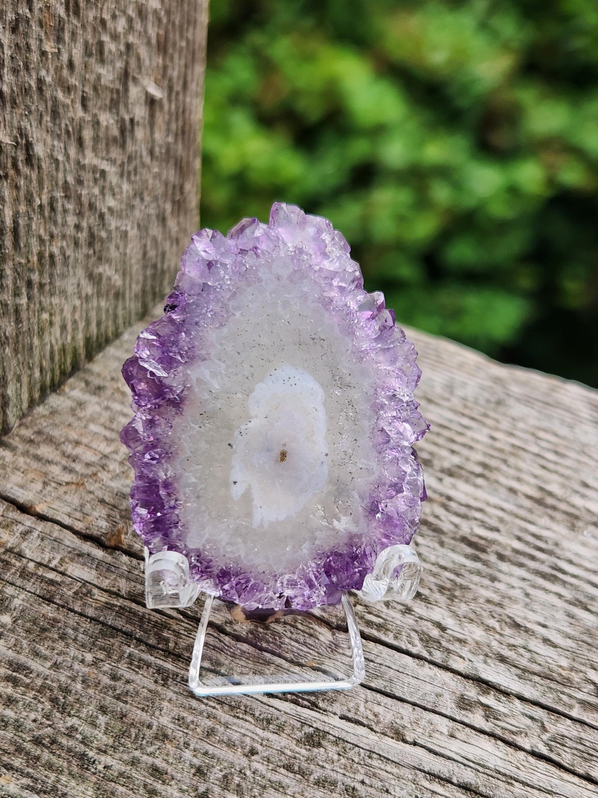 Purple Amethyst Slice Crystal Specimen with Stand, Medium