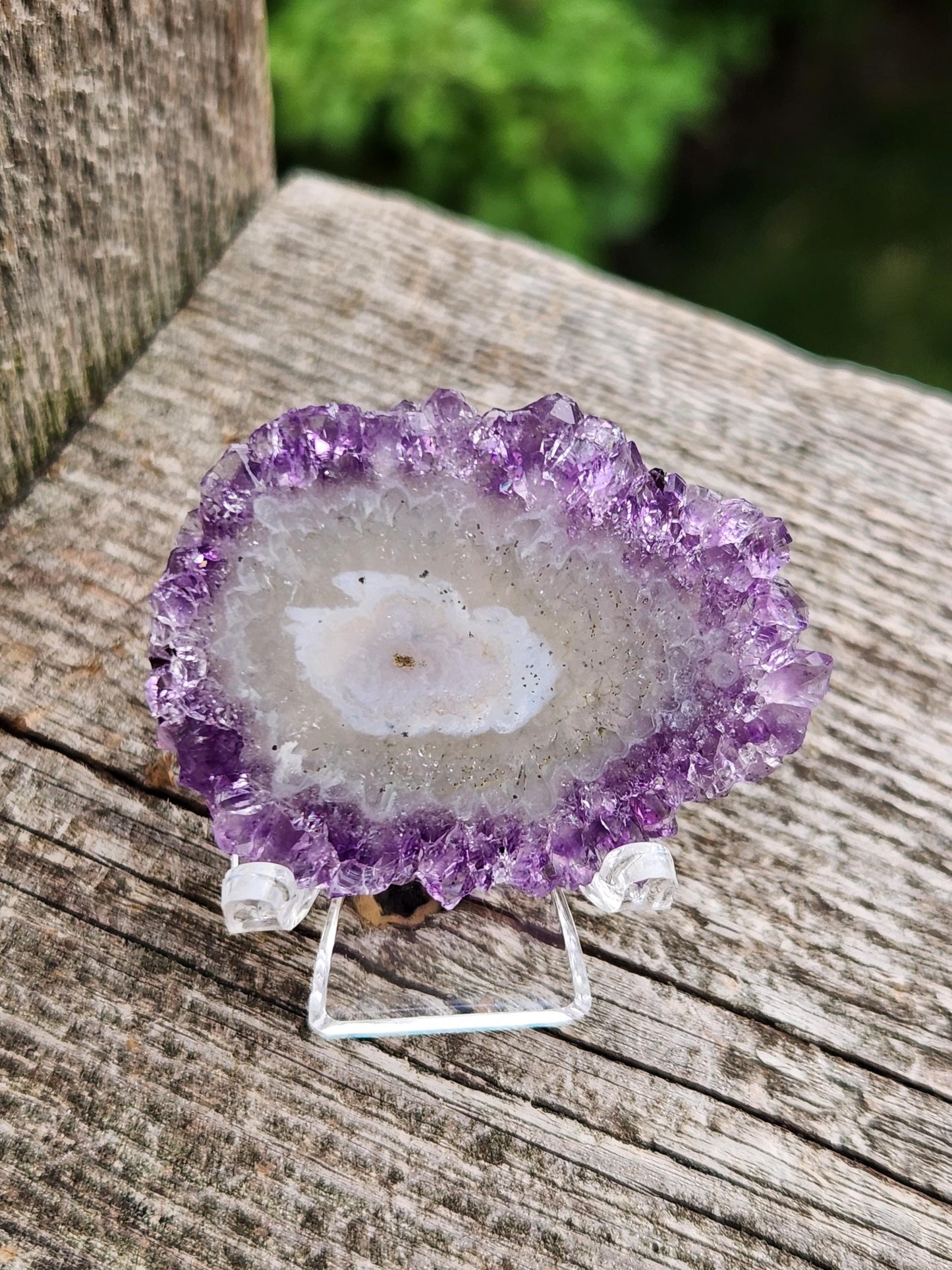Purple Amethyst Slice Crystal Specimen with Stand, Medium