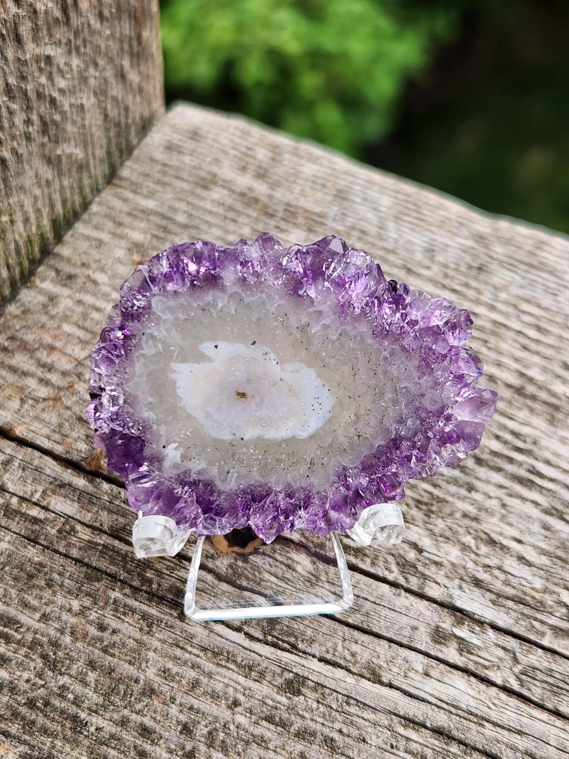 Purple Amethyst Slice Crystal Specimen with Stand, Medium