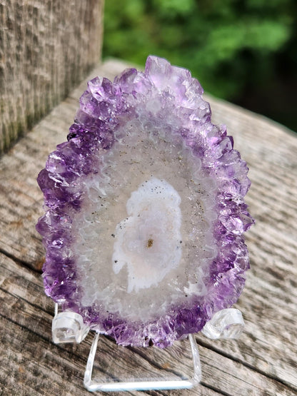 Purple Amethyst Slice Crystal Specimen with Stand, Medium