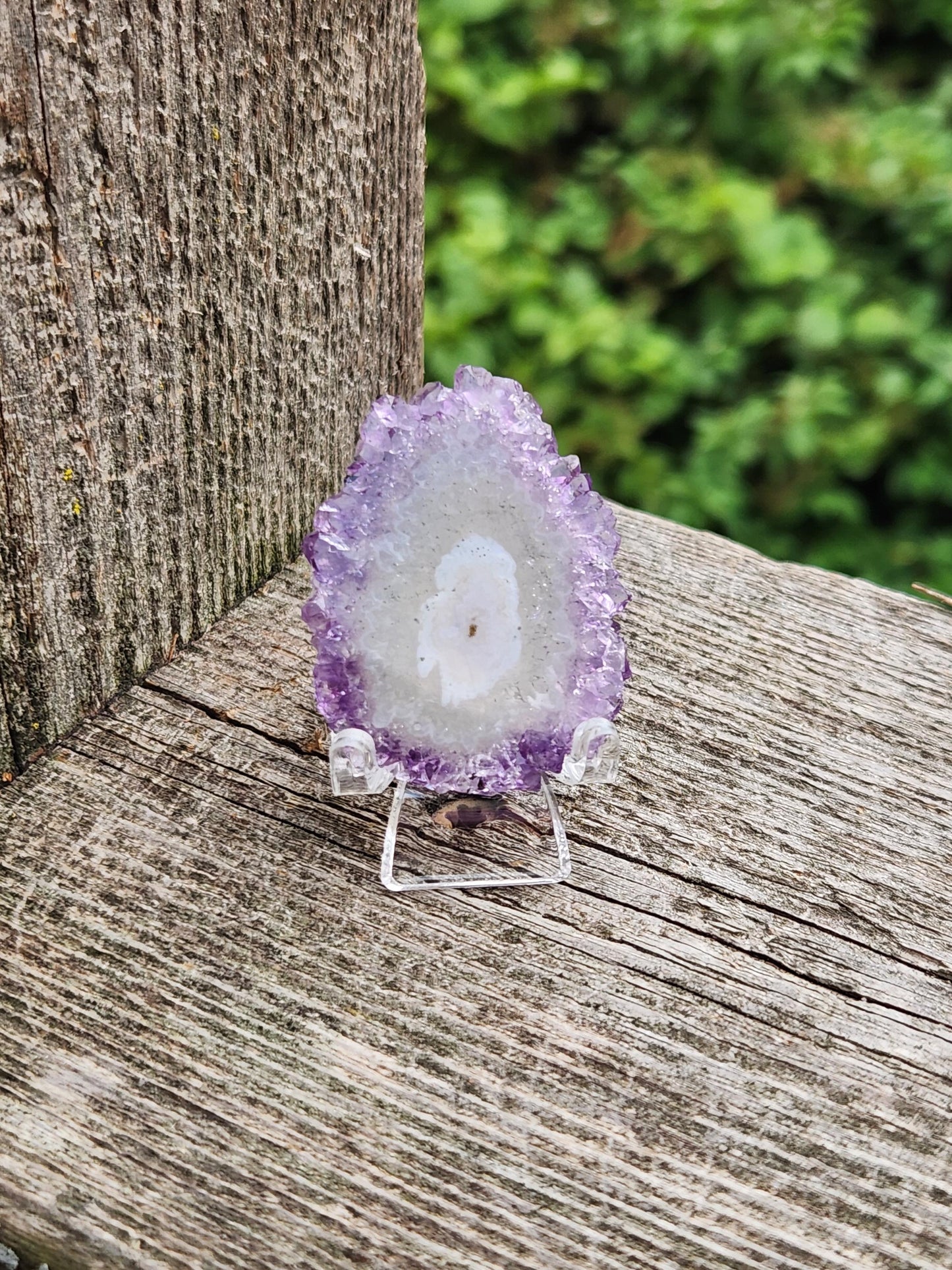 Purple Amethyst Slice Crystal Specimen with Stand, Medium