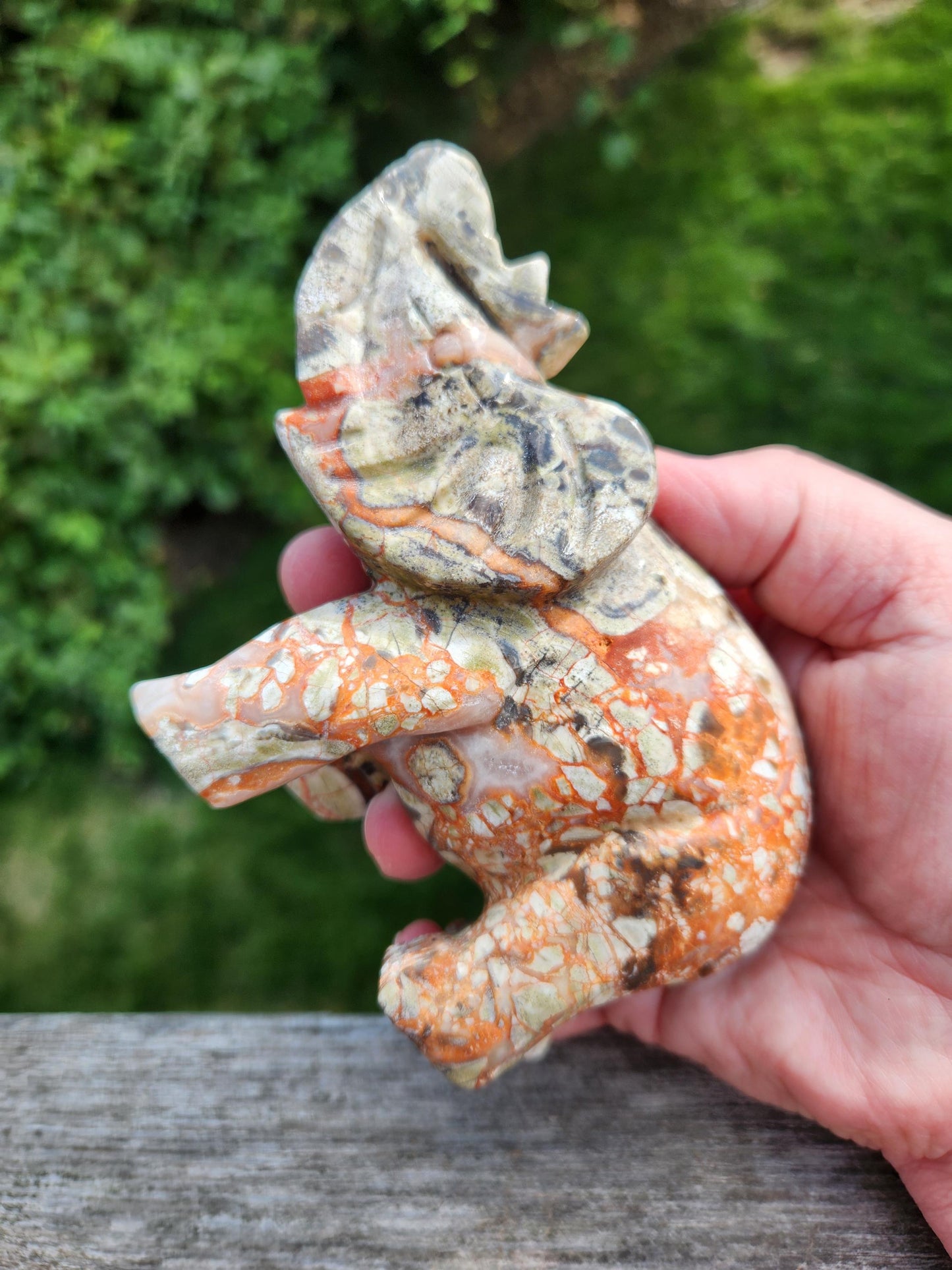 Carved Money Agate Elephant: High Polished Crystal Stone