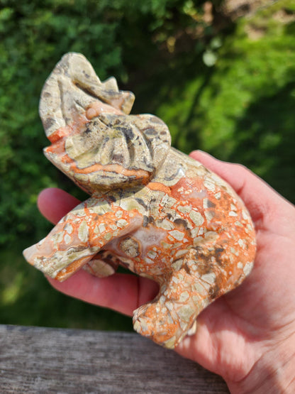 Carved Money Agate Elephant: High Polished Crystal Stone
