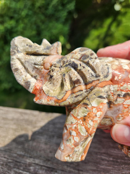 Carved Money Agate Elephant: High Polished Crystal Stone