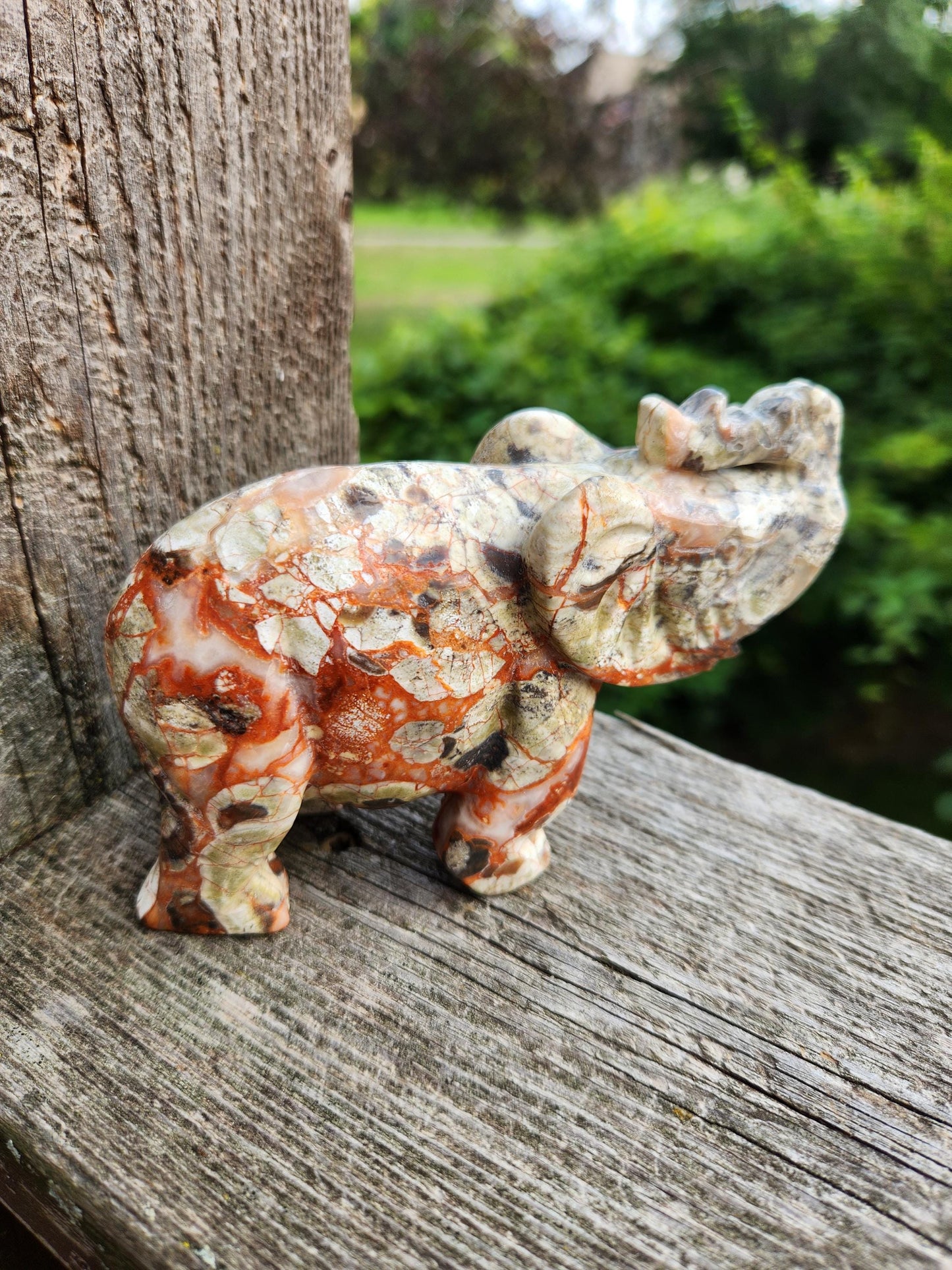 Carved Money Agate Elephant: High Polished Crystal Stone