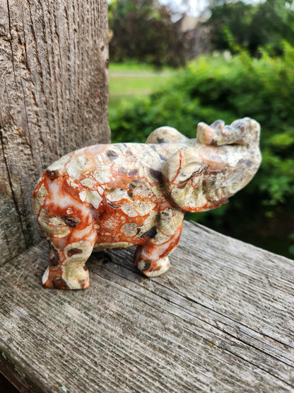 Carved Money Agate Elephant: High Polished Crystal Stone