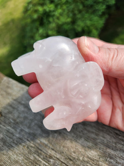Rose Quartz Carved Elephant Crystal Stone