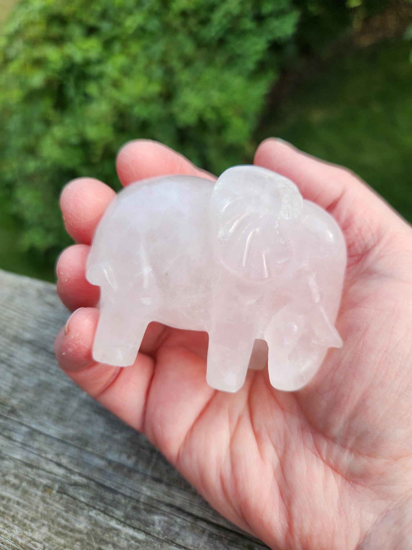 Rose Quartz Carved Elephant Crystal Stone