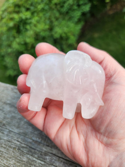 Rose Quartz Carved Elephant Crystal Stone