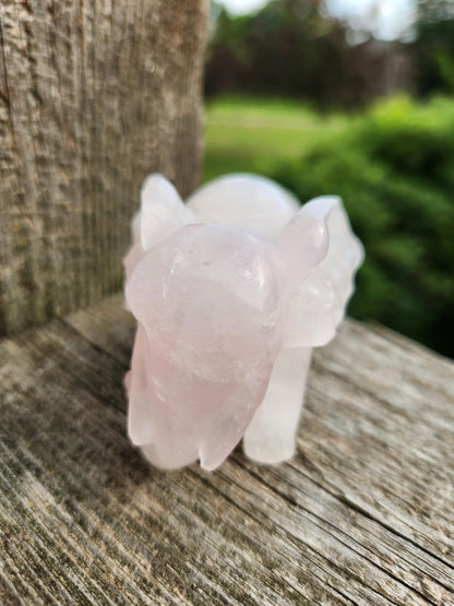 Rose Quartz Carved Elephant Crystal Stone
