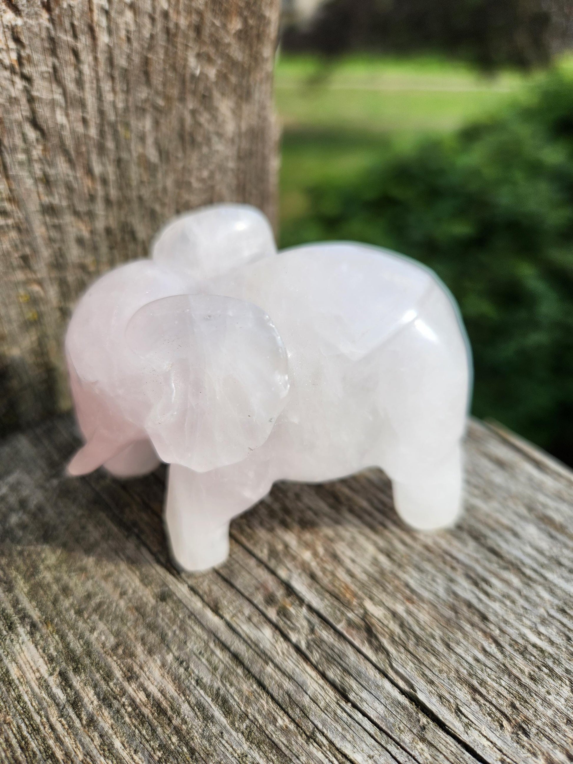 Rose Quartz Carved Elephant Crystal Stone