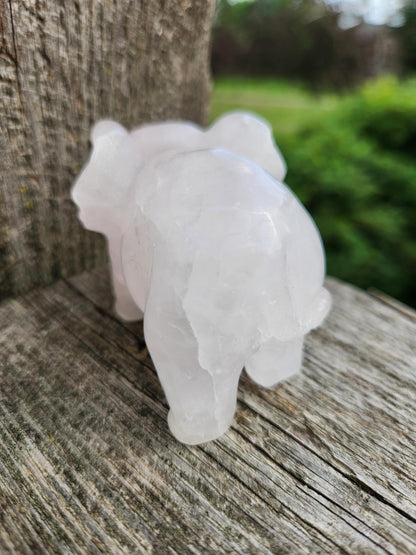 Rose Quartz Carved Elephant Crystal Stone
