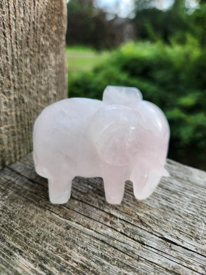 Rose Quartz Carved Elephant Crystal Stone