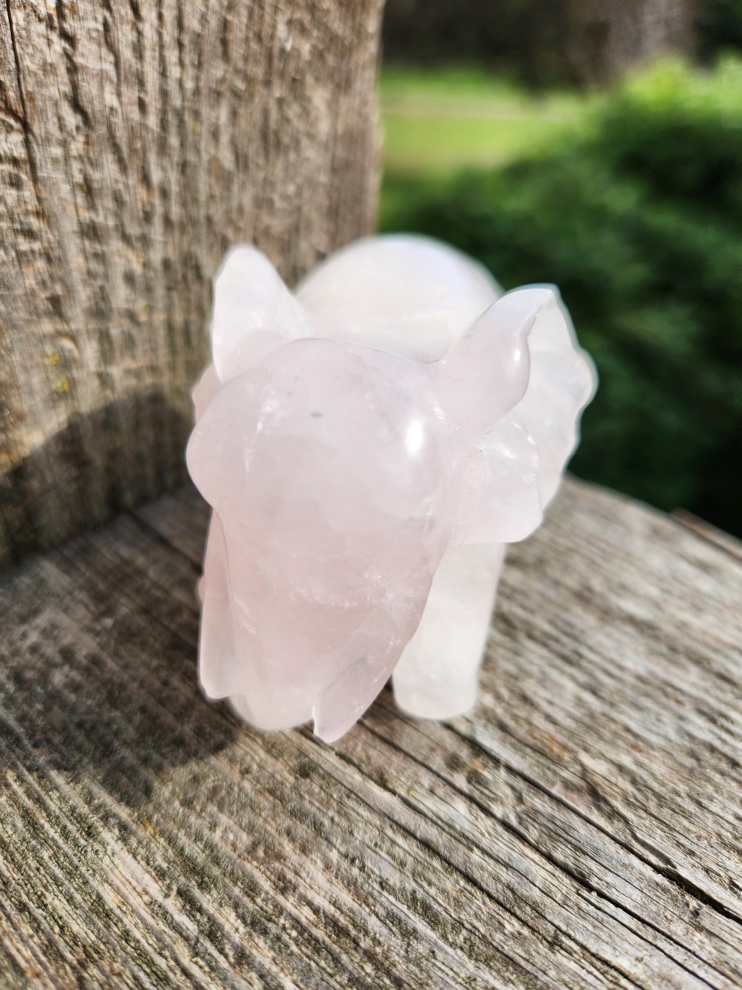 Rose Quartz Carved Elephant Crystal Stone
