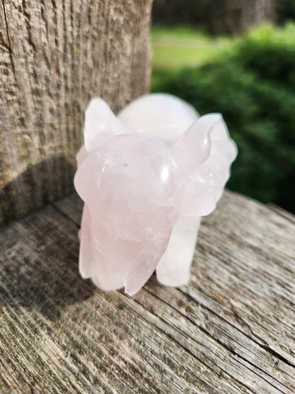 Rose Quartz Carved Elephant Crystal Stone