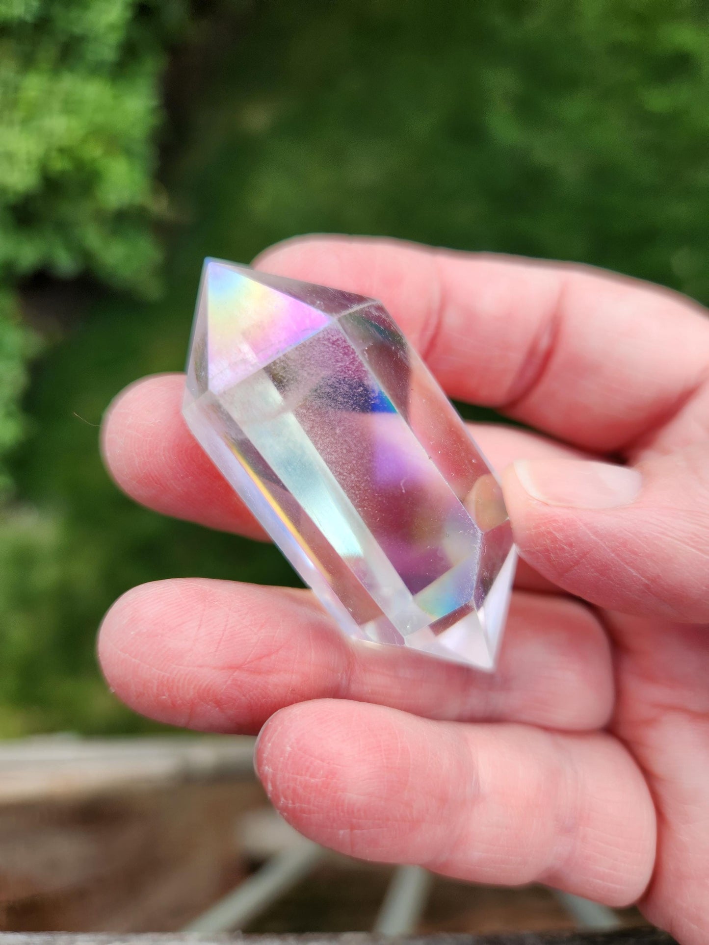 Aura Clear Quartz Crystal DT, Double Terminated Point, Wand