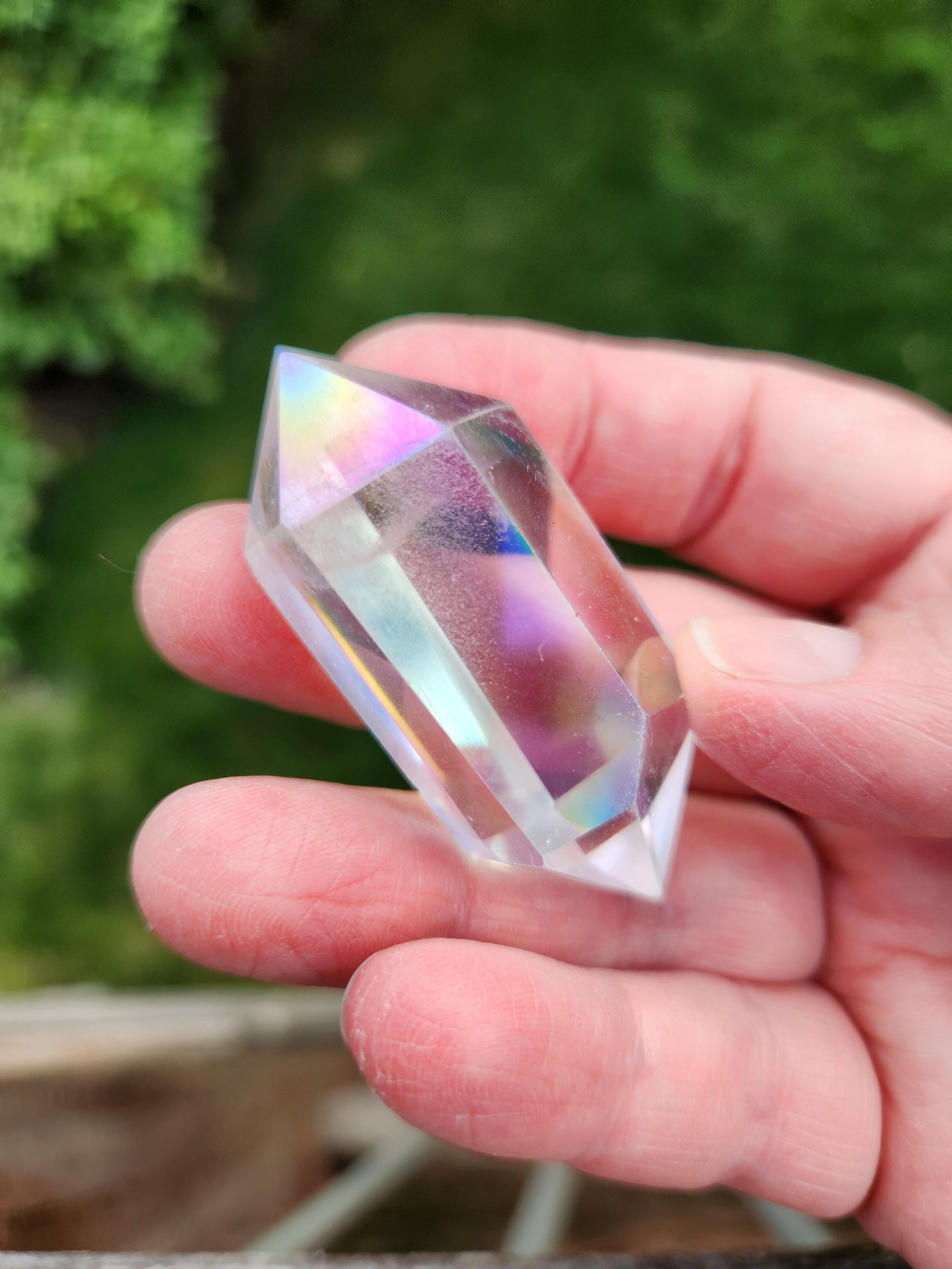Aura Clear Quartz Crystal DT, Double Terminated Point, Wand