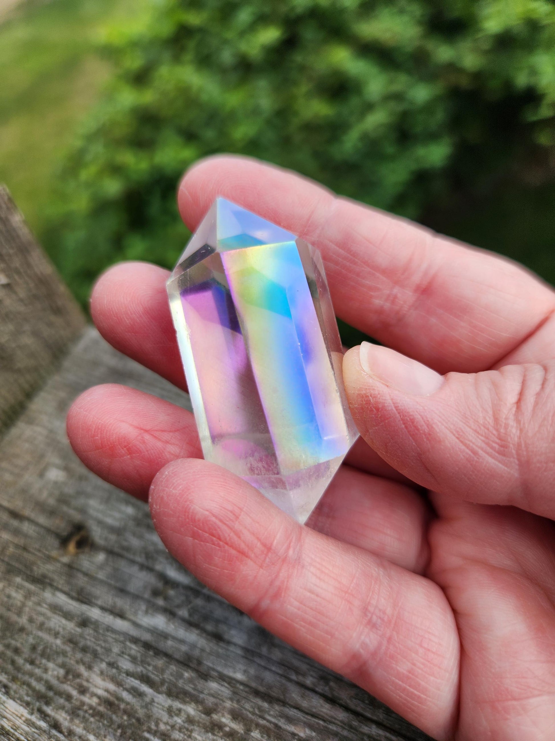 Aura Clear Quartz Crystal DT, Double Terminated Point, Wand