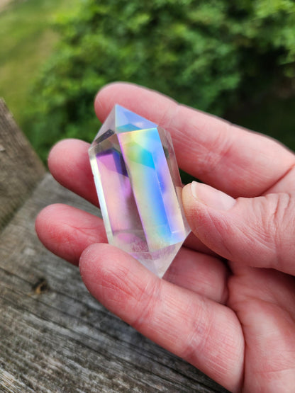 Aura Clear Quartz Crystal DT, Double Terminated Point, Wand
