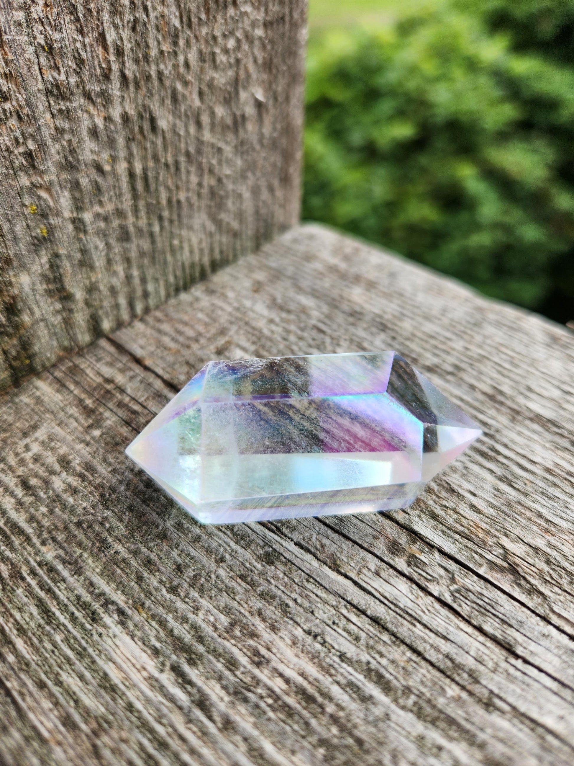 Aura Clear Quartz Crystal DT, Double Terminated Point, Wand