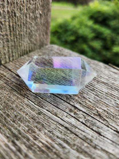 Aura Clear Quartz Crystal DT, Double Terminated Point, Wand