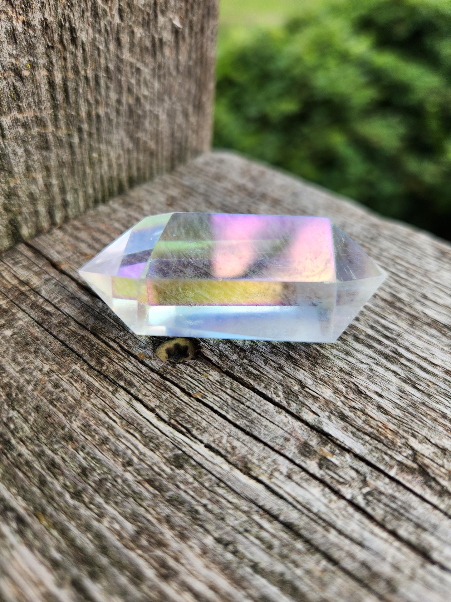 Aura Clear Quartz Crystal DT, Double Terminated Point, Wand