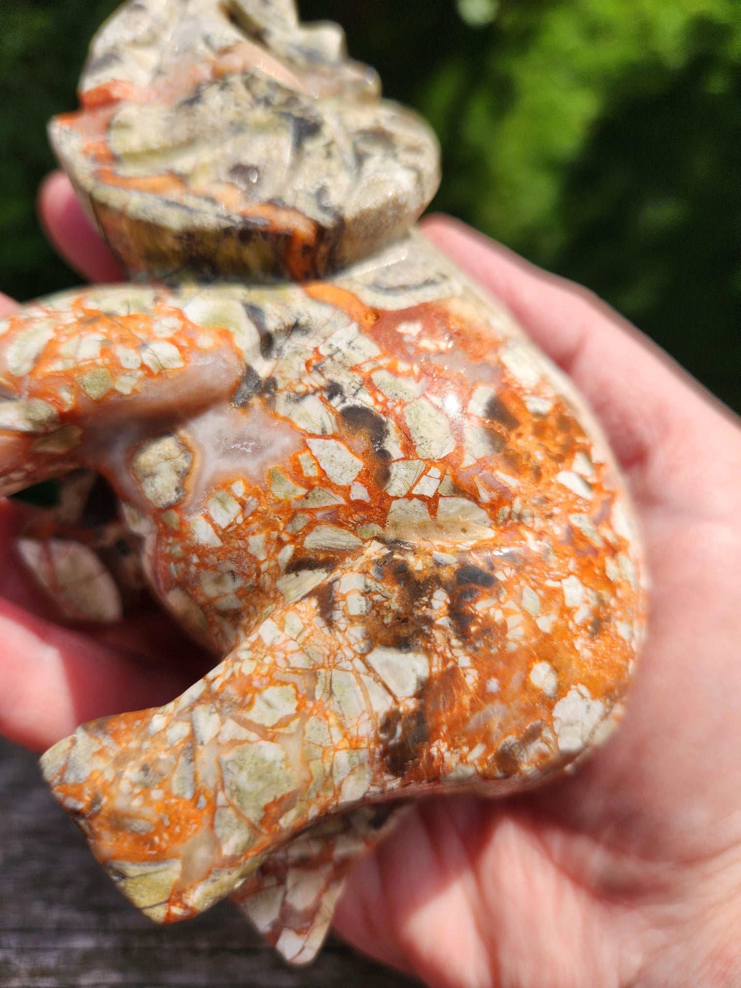 Carved Money Agate Elephant: High Polished Crystal Stone