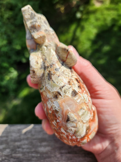 Carved Money Agate Elephant: High Polished Crystal Stone