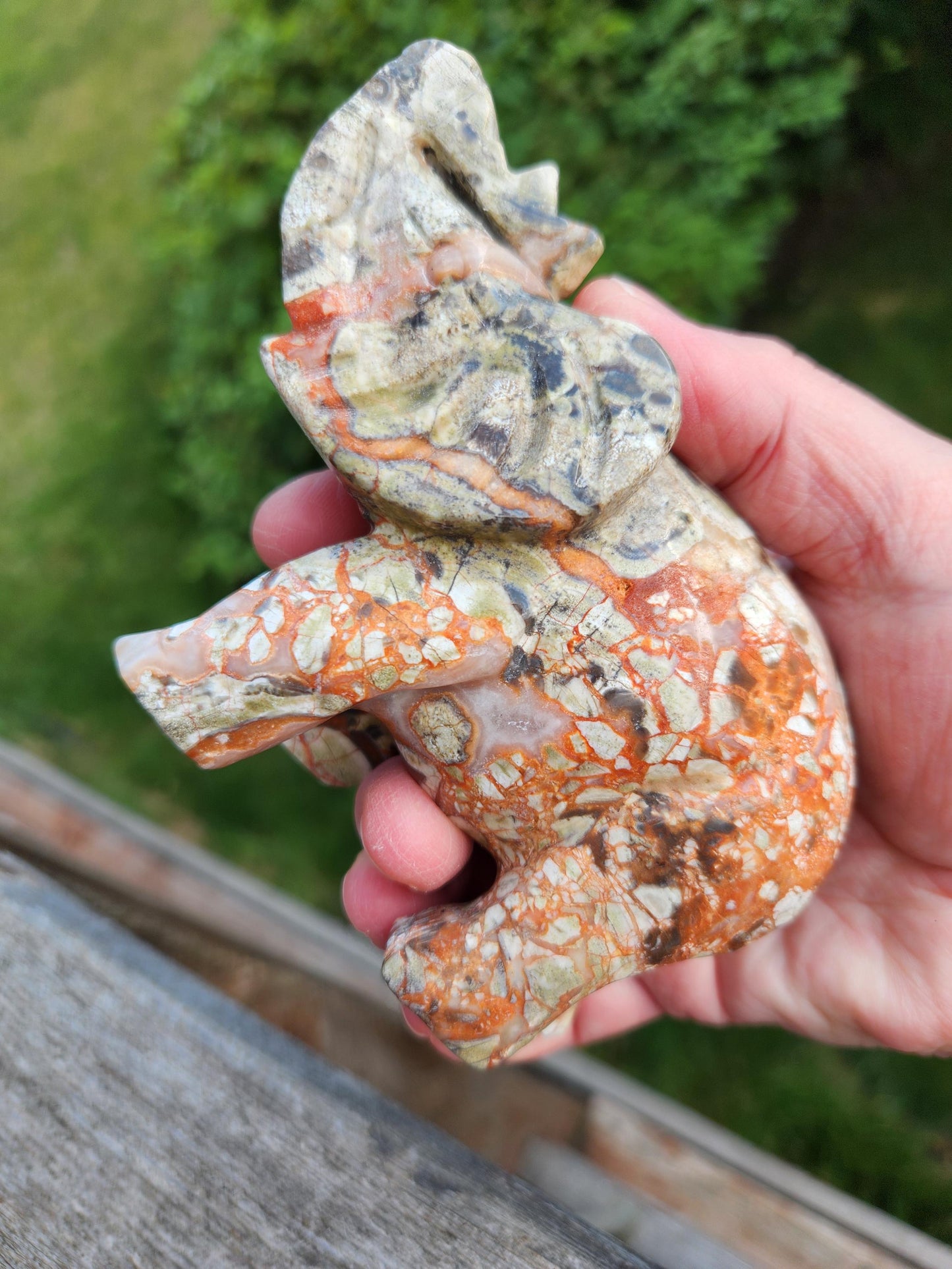 Carved Money Agate Elephant: High Polished Crystal Stone