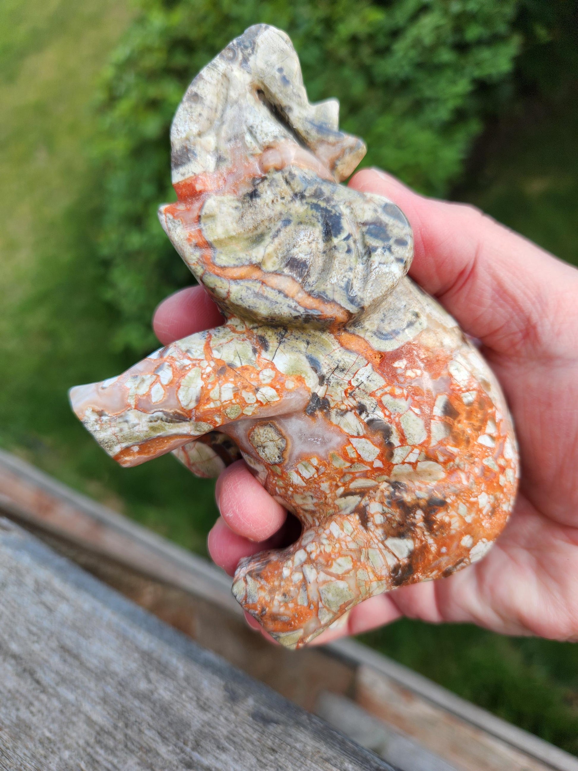 Carved Money Agate Elephant: High Polished Crystal Stone