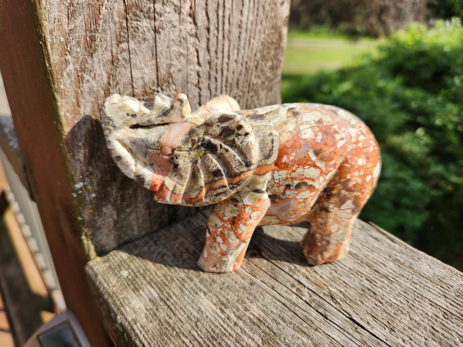 Carved Money Agate Elephant: High Polished Crystal Stone