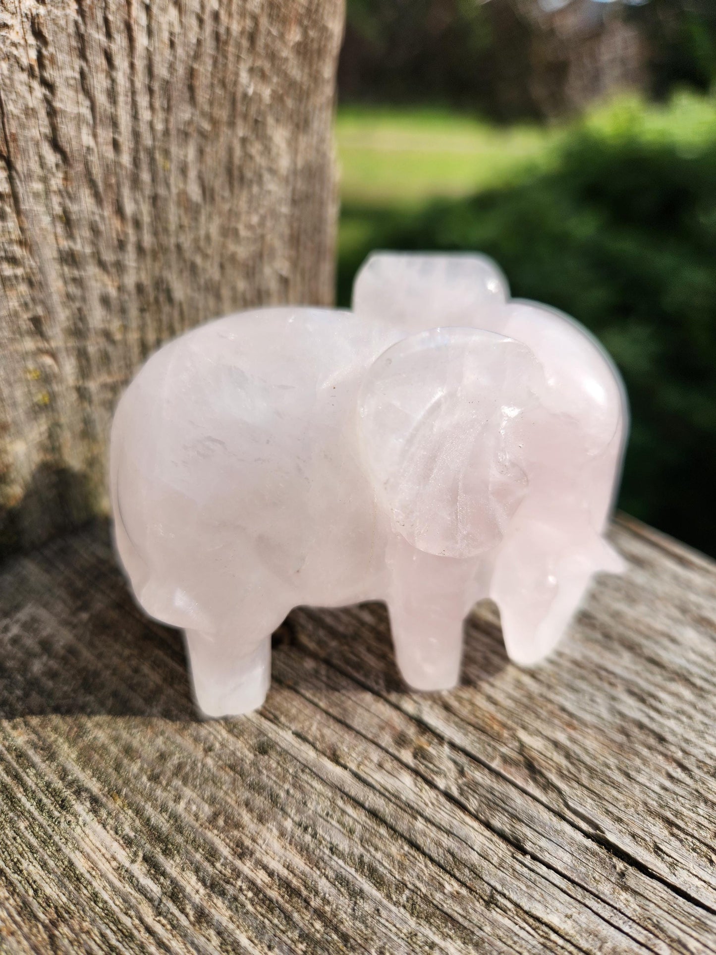 Rose Quartz Carved Elephant Crystal Stone