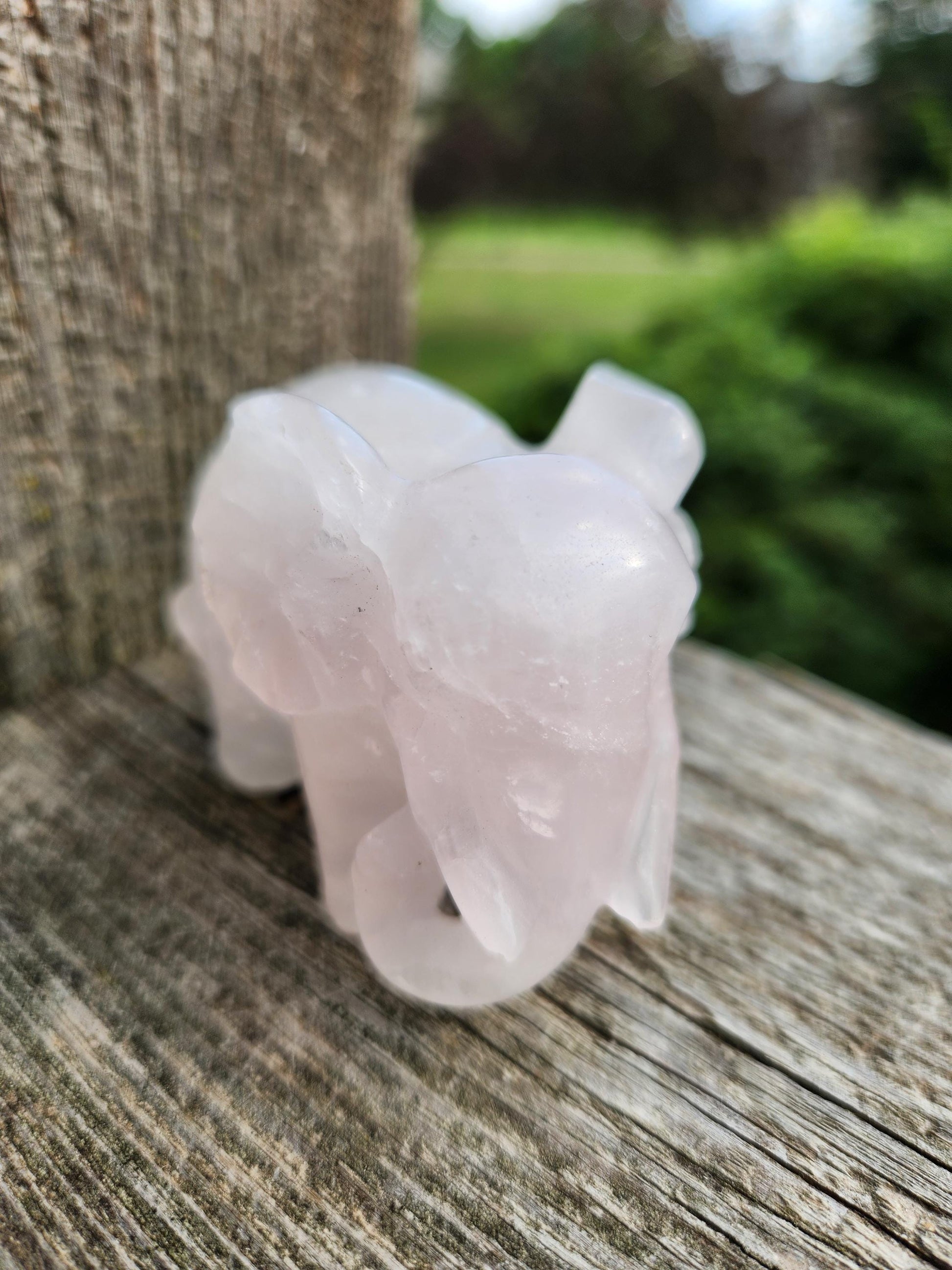 Rose Quartz Carved Elephant Crystal Stone