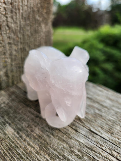 Rose Quartz Carved Elephant Crystal Stone